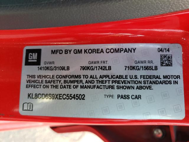 2014 CHEVROLET SPARK 1LT KL8CD6S9XEC554502