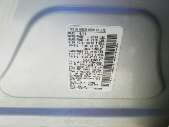 2014 NISSAN ROGUE SELE JN8AS5MT5EW617662