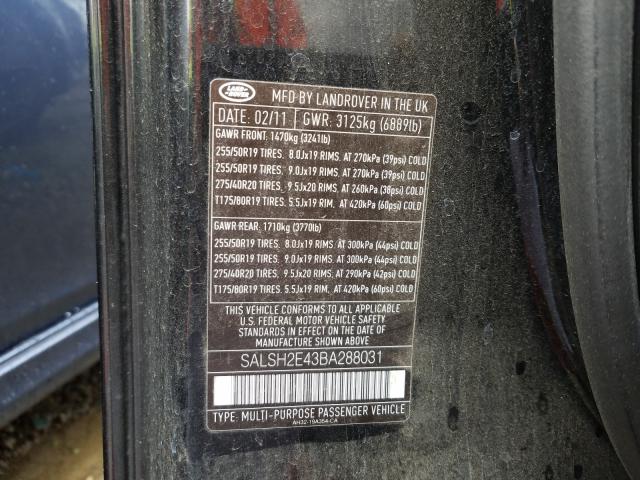2011 LAND ROVER RANGE ROVE - SALSH2E43BA288031