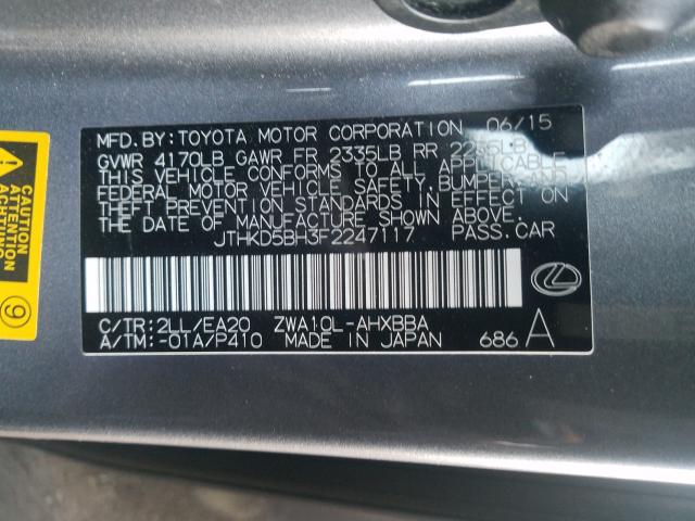 2015 LEXUS CT 200 - JTHKD5BH3F2247117