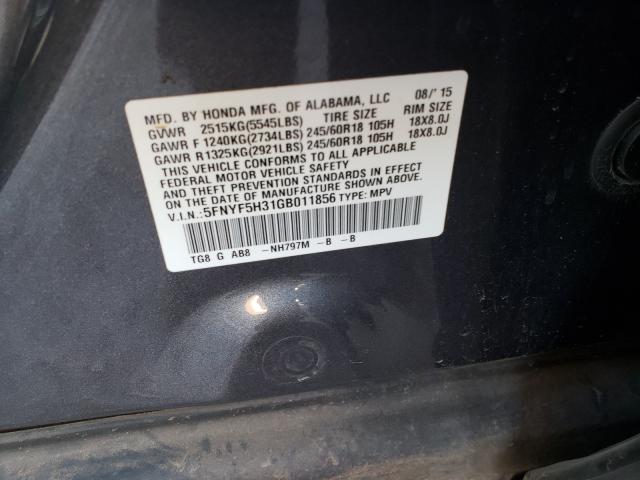 2016 HONDA PILOT EX 5FNYF5H31GB011856