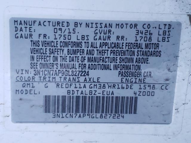 2016 NISSAN VERSA 3N1CN7AP9GL827224