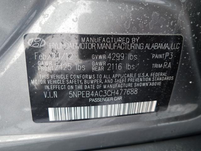 2012 HYUNDAI SONATA 5NPEB4AC3CH477688