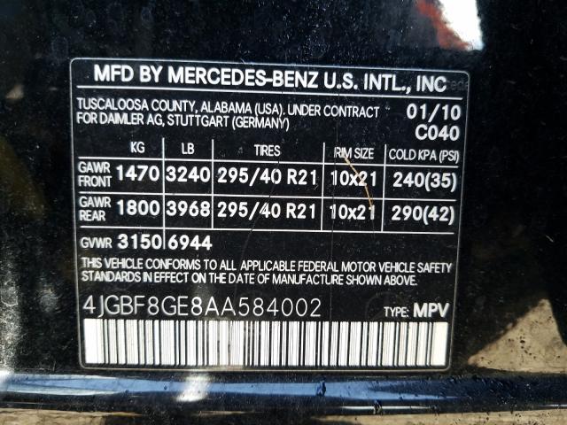 2010 MERCEDES-BENZ GL 550 4MA 4JGBF8GE8AA584002