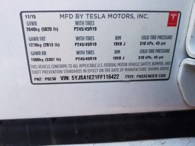 2015 TESLA MODEL S 5YJSA1E21FF116422