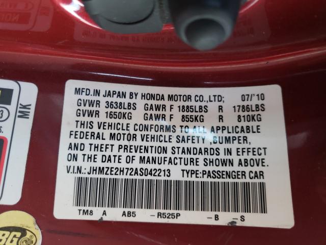 2010 HONDA INSIGHT EX JHMZE2H72AS042213