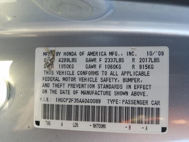 2010 HONDA ACCORD LX 1HGCP2F35AA040089