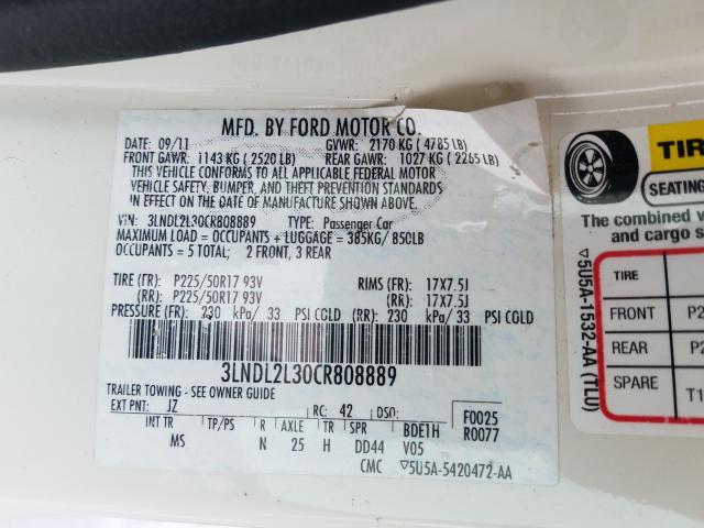 2012 LINCOLN MKZ HYBRID 3LNDL2L30CR808889