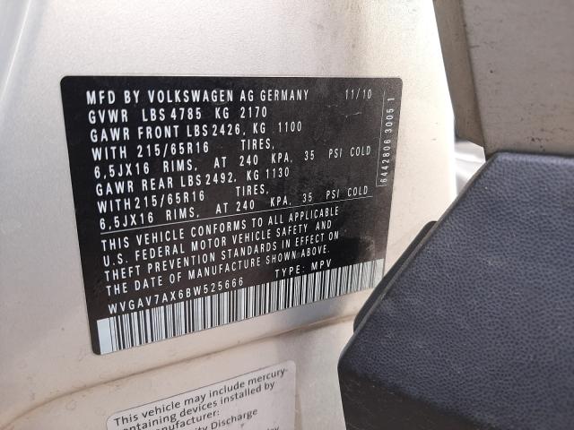 2011 VOLKSWAGEN TIGUAN WVGAV7AX6BW525666