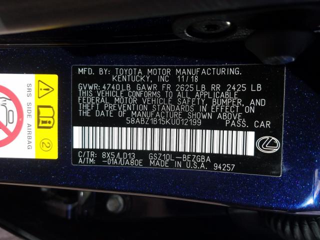 2019 LEXUS ES 350 58ABZ1B15KU012199
