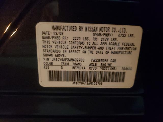 2010 INFINITI G37 BASE JN1CV6AP2AM402709
