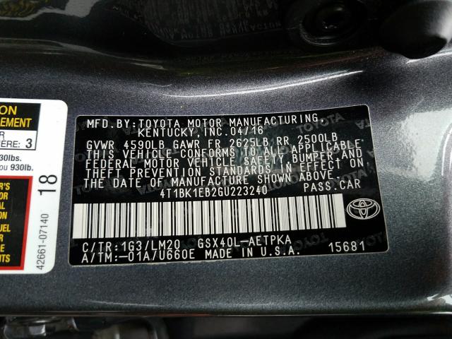 2016 TOYOTA AVALON XLE 4T1BK1EB2GU223240