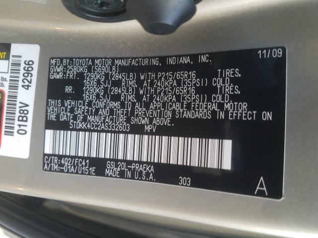2010 TOYOTA SIENNA CE 5TDKK4CC2AS332603