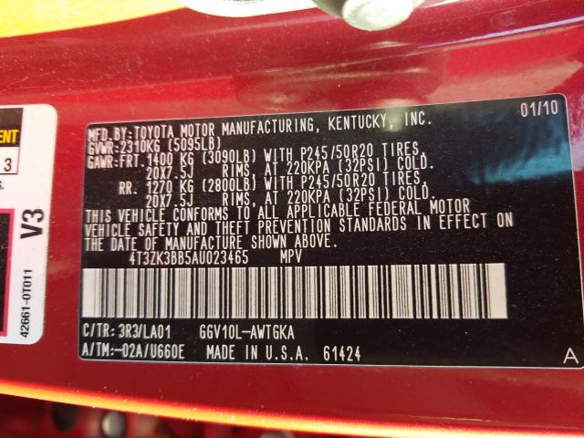 2010 TOYOTA VENZA 4T3ZK3BB5AU023465