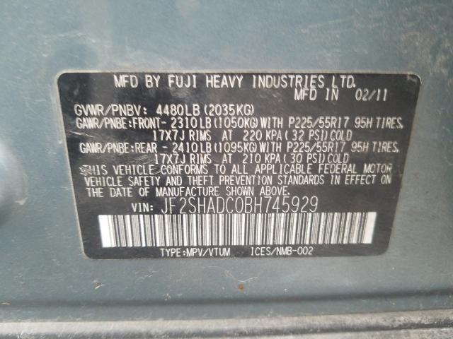 2011 SUBARU FORESTER JF2SHADC0BH745929