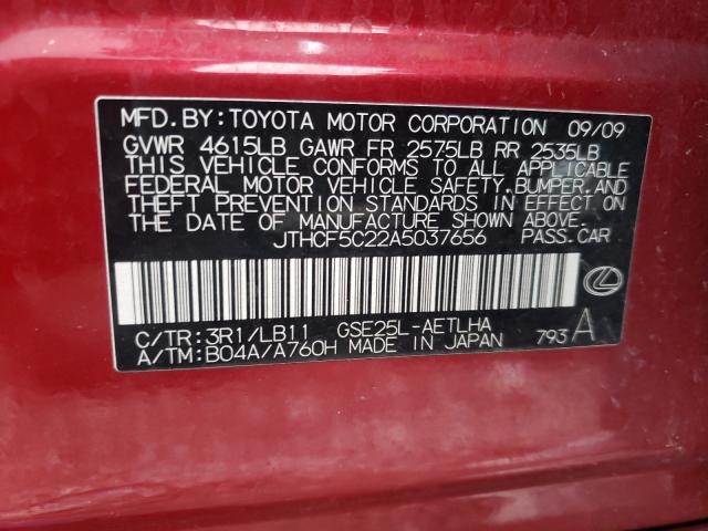 2010 LEXUS IS 250 JTHCF5C22A5037656