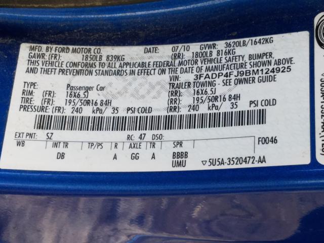 2011 FORD FIESTA SES 3FADP4FJ9BM124925