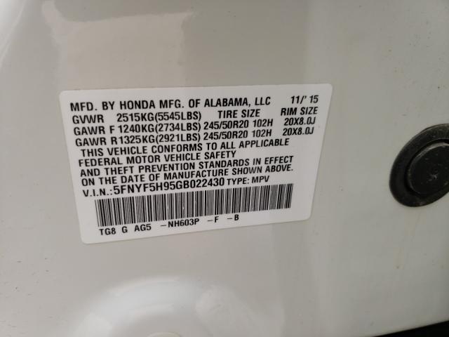 2016 HONDA PILOT TOUR 5FNYF5H95GB022430