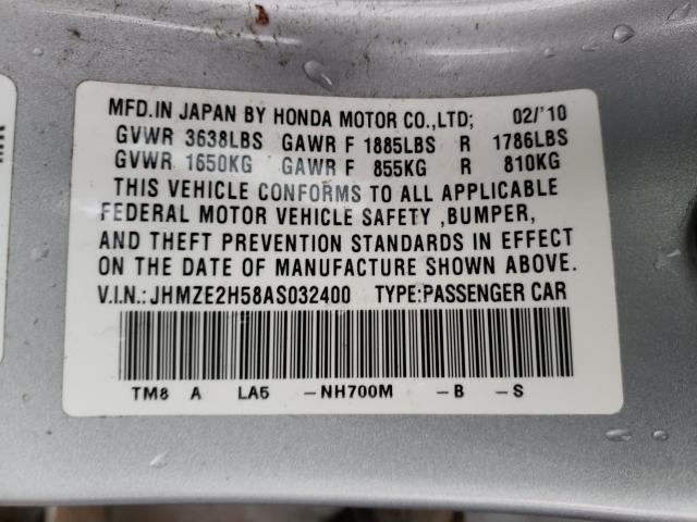 2010 HONDA INSIGHT LX JHMZE2H58AS032400