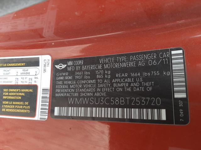 2011 MINI COOPER WMWSU3C58BT253720