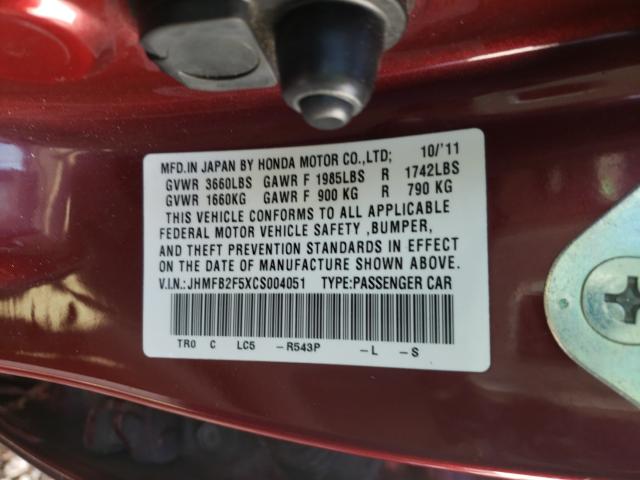 2012 HONDA CIVIC JHMFB2F5XCS004051