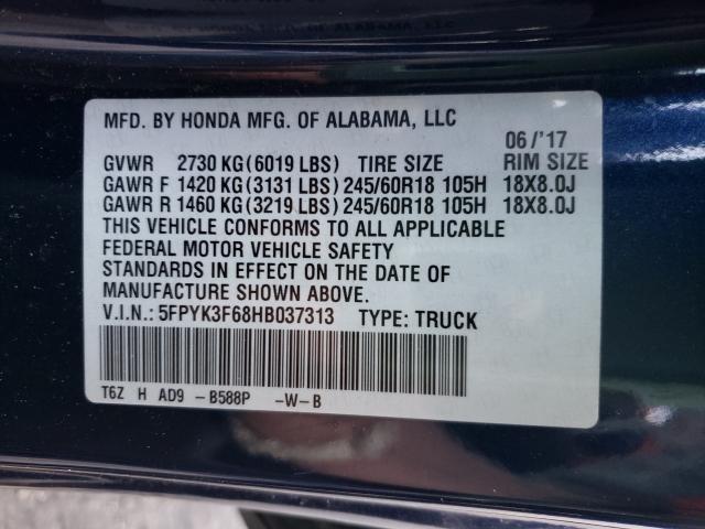 2017 HONDA RIDGELINE 5FPYK3F68HB037313