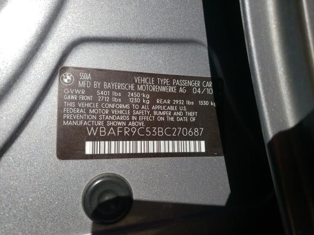 2011 BMW 550 I WBAFR9C53BC270687