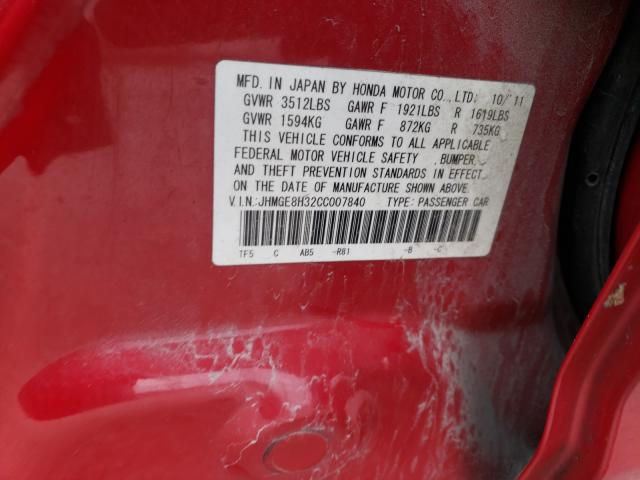 2012 HONDA FIT JHMGE8H32CC007840