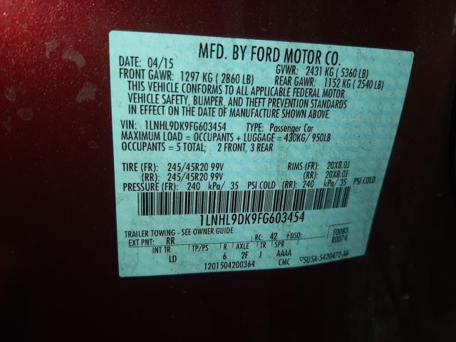 2015 LINCOLN MKS 1LNHL9DK9FG603454