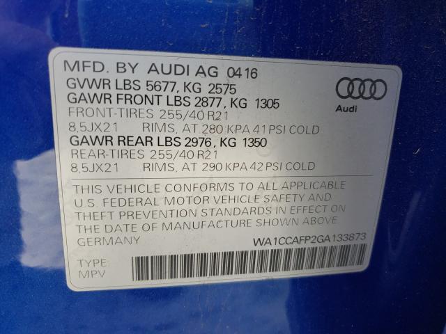 2016 AUDI SQ5 PREMIU WA1CCAFP2GA133873
