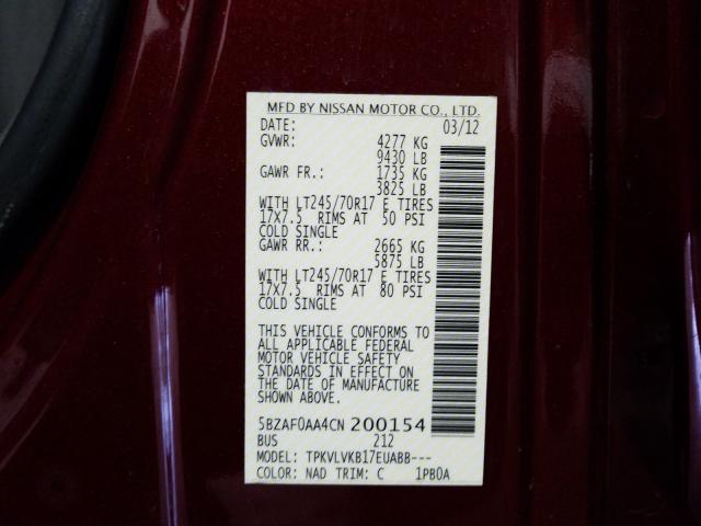 2012 NISSAN NV 3500 S 5BZAF0AA4CN200154