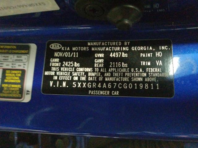 2012 KIA OPTIMA SX 5XXGR4A67CG019811