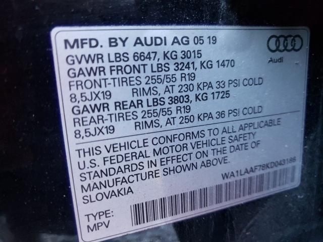 VIN WA1LAAF78KD043186 2019 Audi Q7, Premium Plus no.10