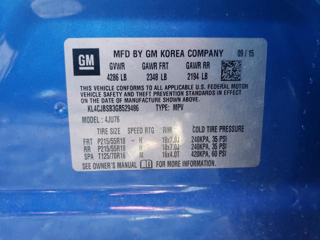2016 BUICK ENCORE CON KL4CJBSB3GB529486
