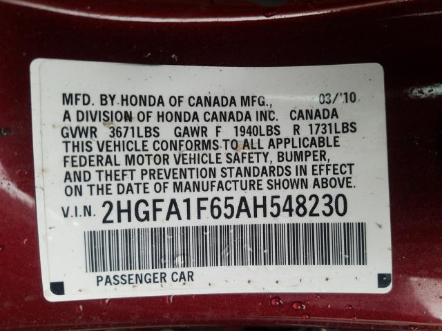 2010 HONDA CIVIC LX-S 2HGFA1F65AH548230