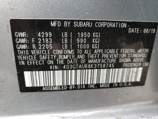 2019 SUBARU IMPREZA LI 4S3GTAU68K3758745