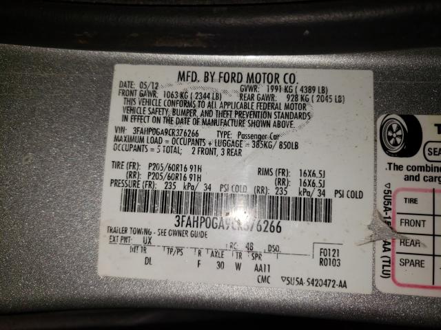 2012 FORD FUSION S 3FAHP0GA9CR376266