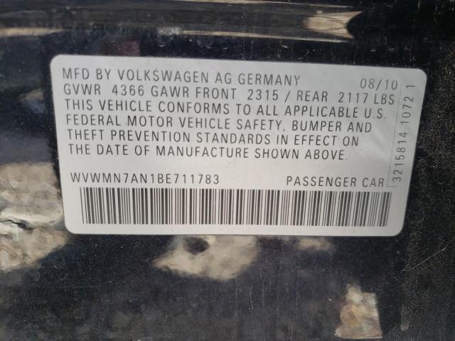 2011 VOLKSWAGEN CC SPORT WVWMN7AN1BE711783