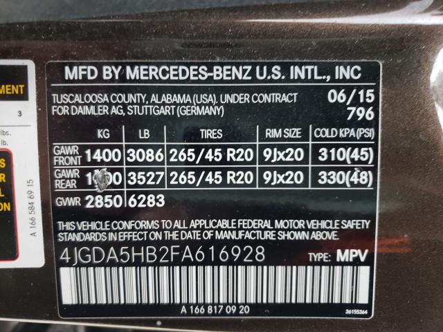 2015 MERCEDES-BENZ ML 350 4MA 4JGDA5HB2FA616928