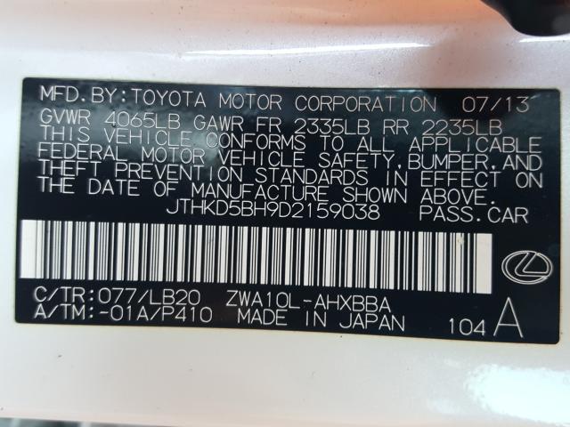 2013 LEXUS CT 200 JTHKD5BH9D2159038