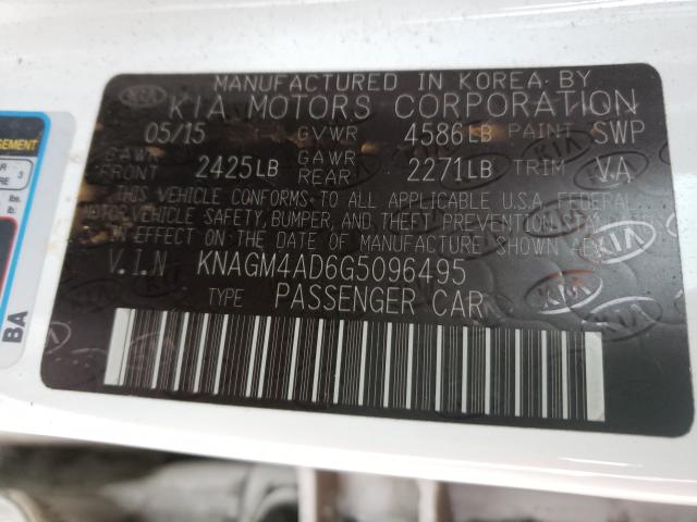 2016 KIA OPTIMA HYB KNAGM4AD6G5096495