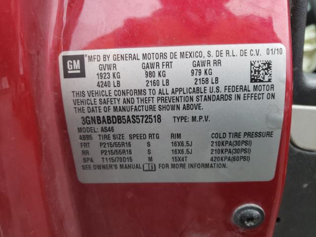 2010 CHEVROLET HHR LT 3GNBABDB5AS572518