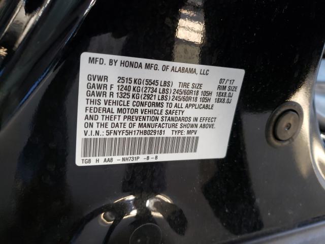 2017 HONDA PILOT LX 5FNYF5H17HB029181