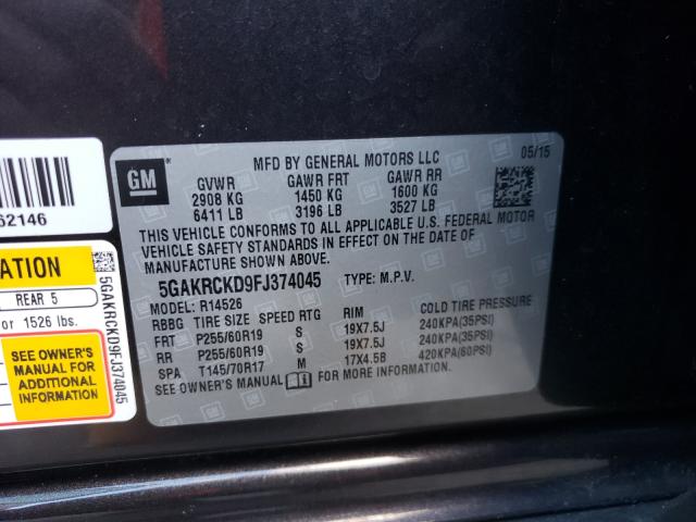 2015 BUICK ENCLAVE 5GAKRCKD9FJ374045