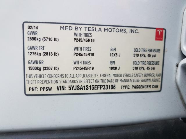 2014 TESLA MODEL S - 5YJSA1S15EFP33106