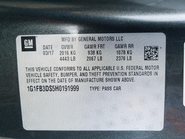 2017 CHEVROLET CAMARO LT 1G1FB3DS5H0191999