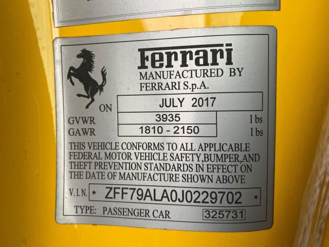 VIN ZFF79ALA0J0229702 2018 Ferrari 488 no.10