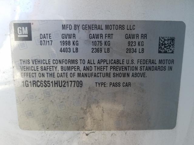 2017 CHEVROLET VOLT LT 1G1RC6S51HU217709