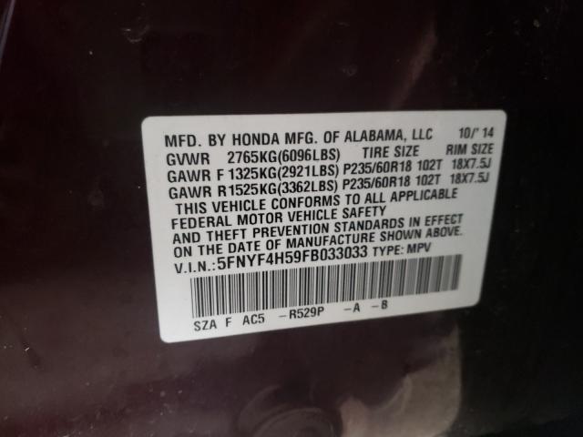 2015 HONDA PILOT EXL 5FNYF4H59FB033033