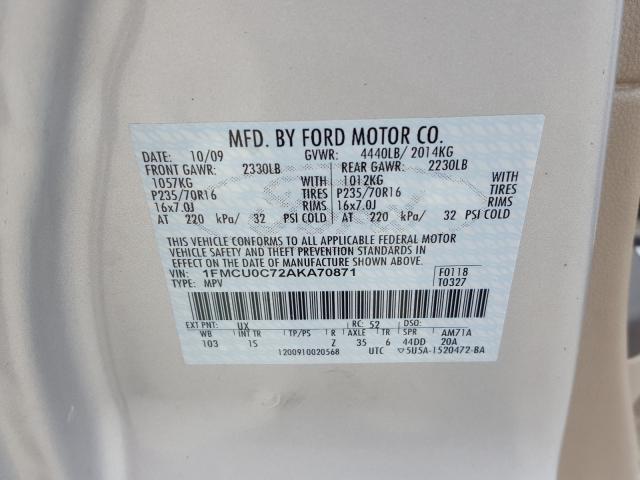 2010 FORD ESCAPE XLS 1FMCU0C72AKA70871